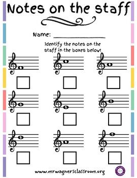 Preview of Notes on the Staff: Treble and Bass Clef (Beginning Worksheet)