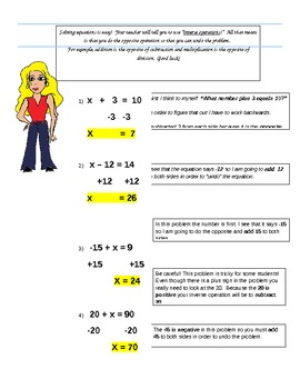 Preview of Notes:Solving Single Step Equations - Inverse Operations