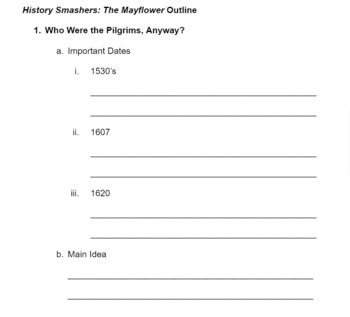 Preview of Notetaking Outline for History Smashers: The Mayflower
