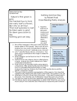 Preview of Nothing Gold Can Stay by Frost Close Reading Poetry Analysis for students
