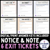 Notice & Note: 6 Signpost Exit Tickets | Distance Learning