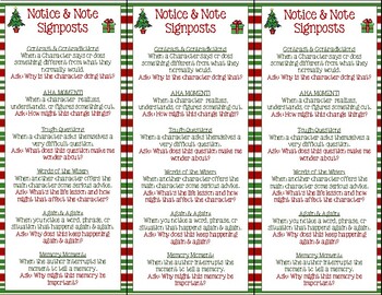 Notice & Note Signpost Christmas Bookmarks by Joyful 4th | TPT