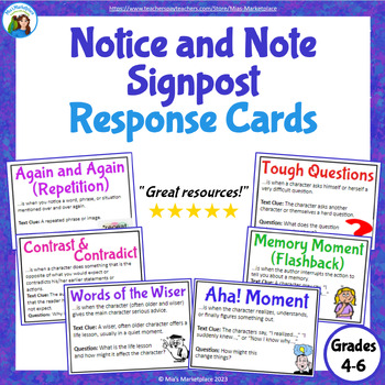 Preview of Notice and Note Classroom Signpost Response Cards (Fiction)
