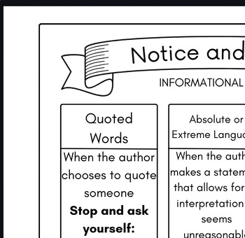 Preview of Notice and Note Informational Texts and Fictional Texts One Pager