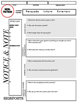 Preview of Notice and Note NONFICTION Graphic Organizer