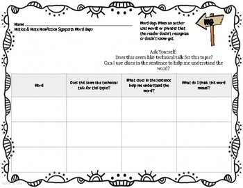 Preview of Notice and Note Nonfiction: Word Gap Graphic Organizer