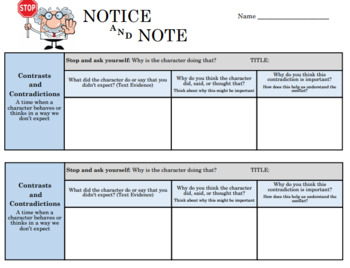 Preview of Notice and Note Organizers Contrast and Contradiction