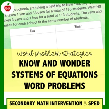 Preview of Notice and Wonder for Systems of Equations Word Problems: Word Problem Strategy