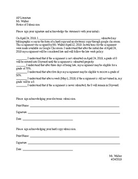 Preview of Notice of Submission Form