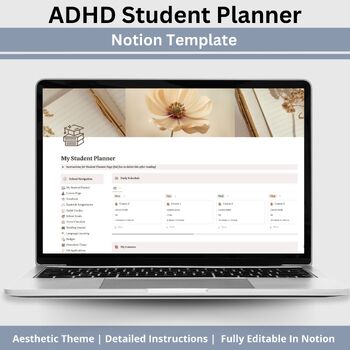 Preview of Notion Template Student Planner, ADHD Digital Planner, Academic Planner Notion
