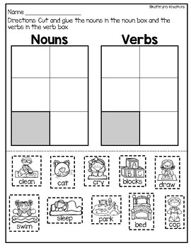 noun and verb sort by kathryns kreations teachers pay teachers