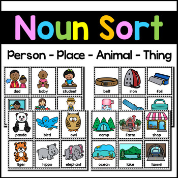 Noun Sort With Pictures - Noun Sorts Person, Place, Thing and Animals