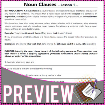 Noun Clauses Subordinate Clause Reviews Worksheets Gr 7 8 Google Drive