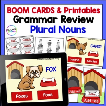 Preview of PLURAL NOUNS Adding s or es GRAMMAR PRACTICE GAMES REVIEW Boom Cards Printables