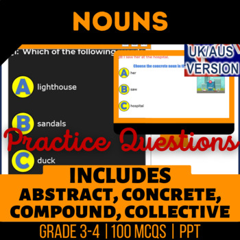 Preview of Noun Interactive Review Abstract, Concrete, Compound, Collective UK/AUS Spelling