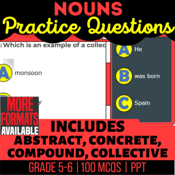 Preview of Noun PowerPoints Abstract Concrete Compound Collective Multiple Choice Questions