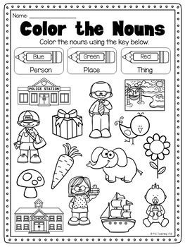 Nouns Printable Worksheet Pack - Kindergarten First Second Grade