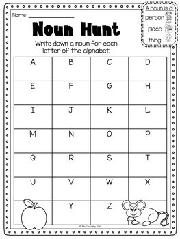 nouns printable worksheet pack kindergarten first second grade