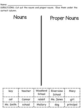 Noun & Proper Noun Sort by TN Teacher | Teachers Pay Teachers