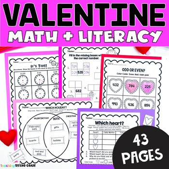 Preview of Valentines Day Worksheets - Math and Literacy Activities for 1st and 2nd Grade