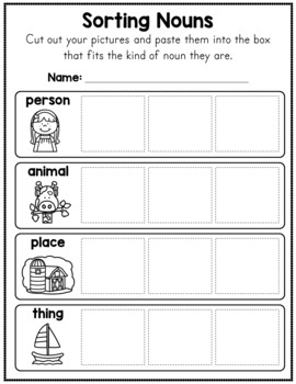 Noun Sort Cut and Paste - Person, Animal, Place, Thing | TpT