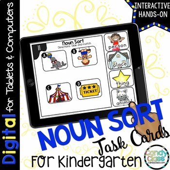 Preview of Noun Sort Kindergarten 1st Grade Grammar Center Digital Google Slides Activity