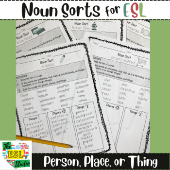 Preview of Noun Sorts | Grammar Activities for ESL | Beginner Vocabulary