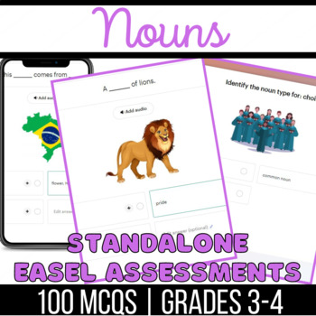 Preview of Noun Standalone Easel Assessments Abstract, Concrete, Compound, Collective Nouns