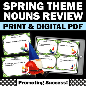 Preview of Spring Noun Scavenger Hunt Grammar Stations Identifying Nouns Gnome Theme ESL