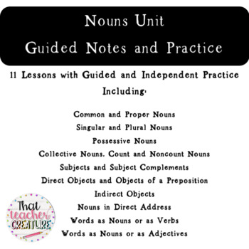 Preview of Noun Unit Guided Notes and Practice