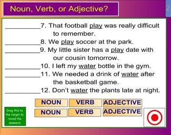 Preview of Noun Verb Adjective Exercise Game for Smartboard