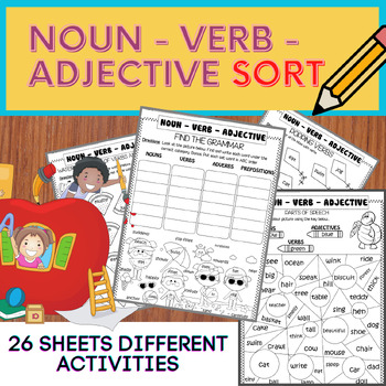 Preview of Noun, Verb Adjective Sort Worksheets / Grammar Sort