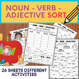 Noun, Verb Adjective Sort Worksheets / Grammar Sort