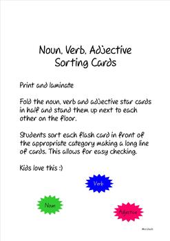 Preview of Noun Verb Adjective Stand Up Cards