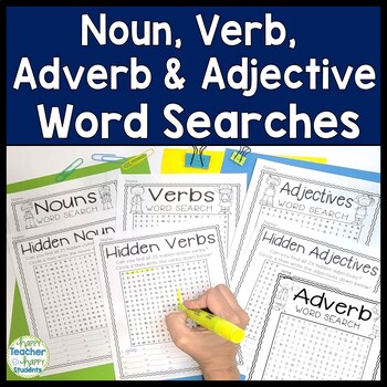 Noun, Verb & Adjective Word Search Activity: 6 Parts of ...