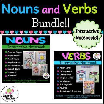 Preview of Nouns, Verbs, Interactive Notebook Bundle