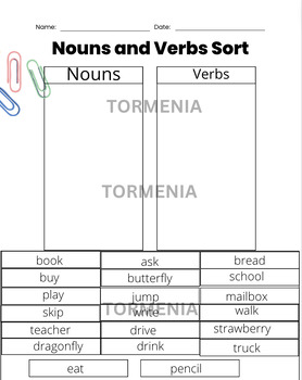 Preview of Noun & Verb Sorting Activity