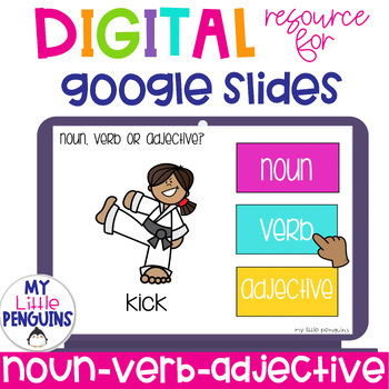Preview of Noun Verb or Adjective Google Slides - Easel Assessment Noun Verb Adj Digital