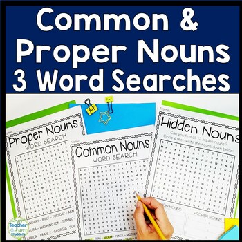 Preview of Noun Word Search: 3 Noun Word Searches (Proper & Common Nouns Activity)