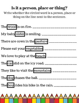 noun worksheet set noun unit nouns nouns printable nouns activities