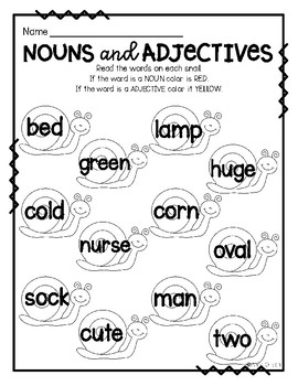 Noun and Adjective Sort and Color by Amy Oliden - First Grade After Hours