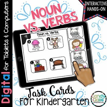 Preview of Noun and Verbs Sorting Kindergarten Google Classroom Activity Grammar ELA Center