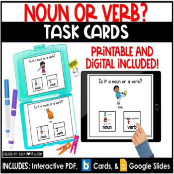 Preview of Noun or Verb | Parts of  Speech | Grammar | Reading Task Cards | Boom Cards