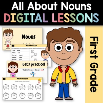Preview of Nouns 1st Grade Interactive Google Slides | Daily Grammar Practice