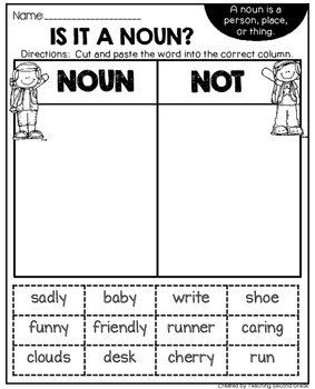 noun worksheets noun activities 1st 2nd by teaching second grade