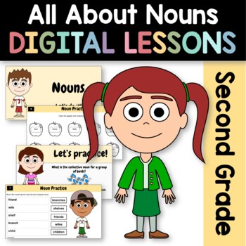 Preview of Nouns 2nd Grade Interactive Google Slides | Grammar Skills Review