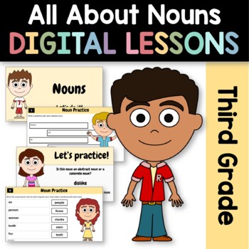 Preview of Nouns 3rd Grade Interactive Google Slides | Grammar Skills Review