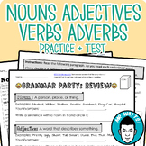 Nouns, Adjectives, Verbs, Adverbs Grammar Packet + Test (D