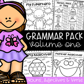 Preview of Grammar Worksheet Packet - Nouns, Adjectives and Verbs Worksheets