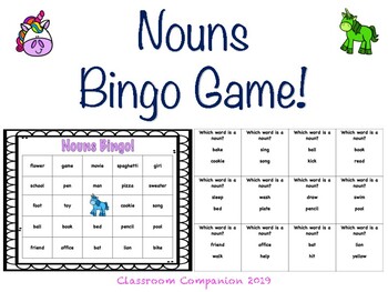 Preview of Nouns Bingo Game!